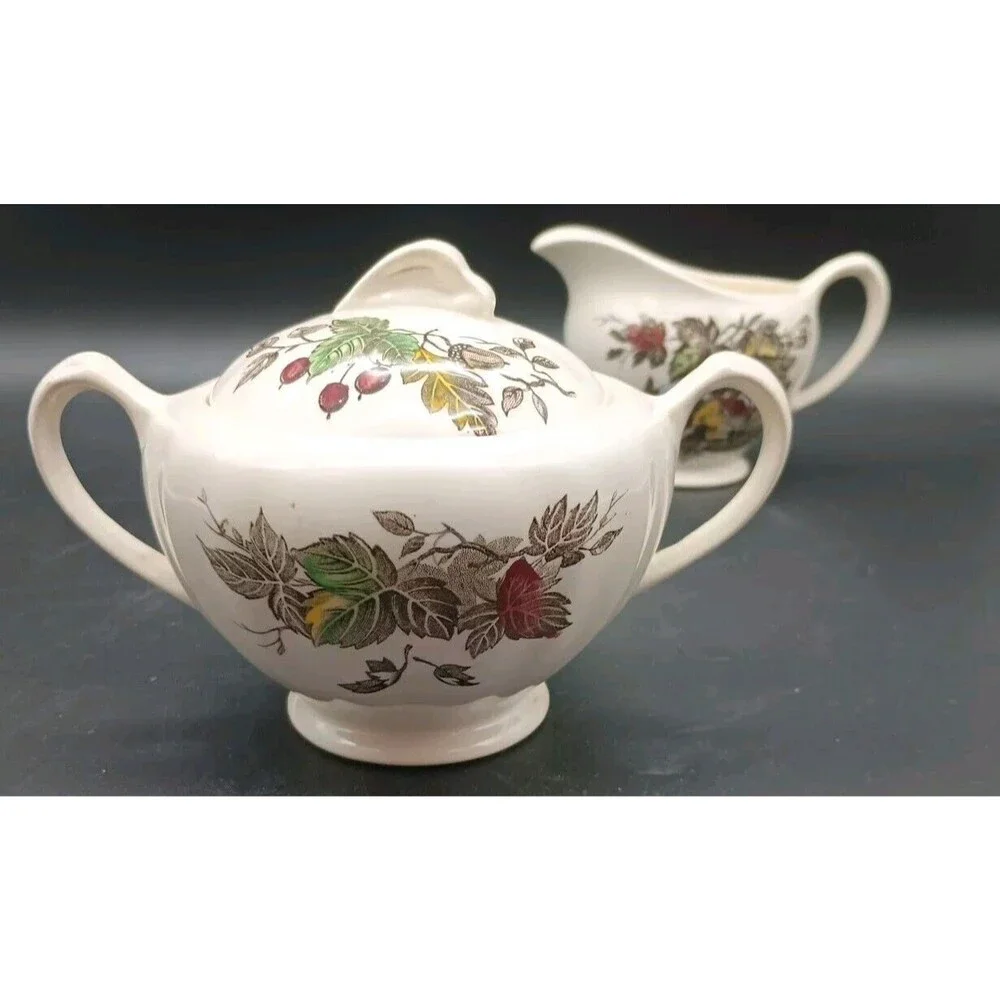 J & G Meakin Welcome Home Creamer Sugar Bowl Lid Autumn Leaves